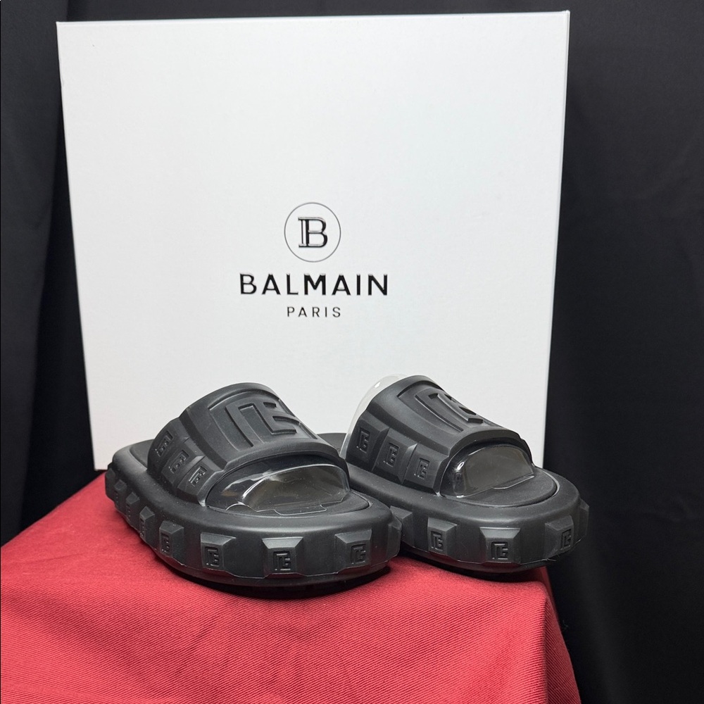 Balmain Black Rubber Ari Slide Sandals